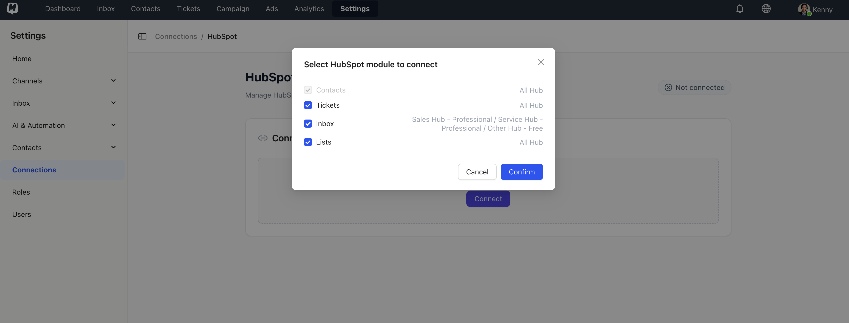 MsgBox HubSpot Connect Modal